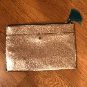 J. Crew Metallic Envelope Clutch w/ Green Tassel